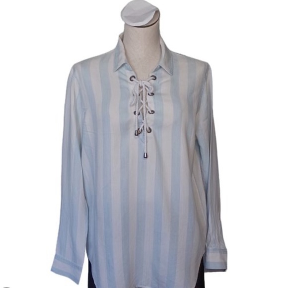RAILS Striped Blouse with Criss Cross Neck - Picture 1 of 3